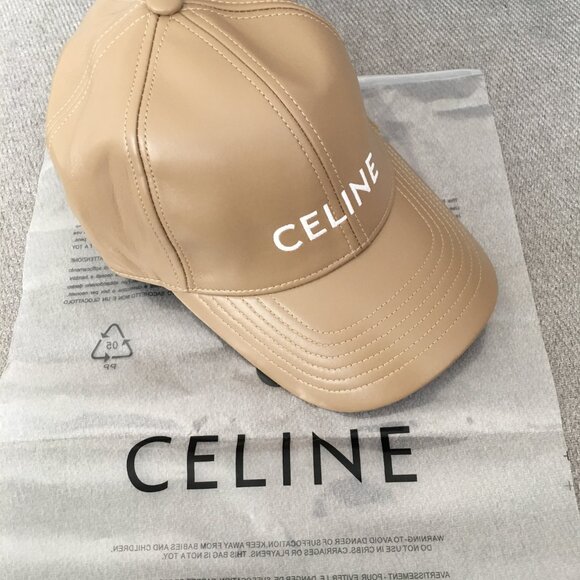 Celine Beige Leather Logo Ball Cap Hat Size M - Picture 1 of 4